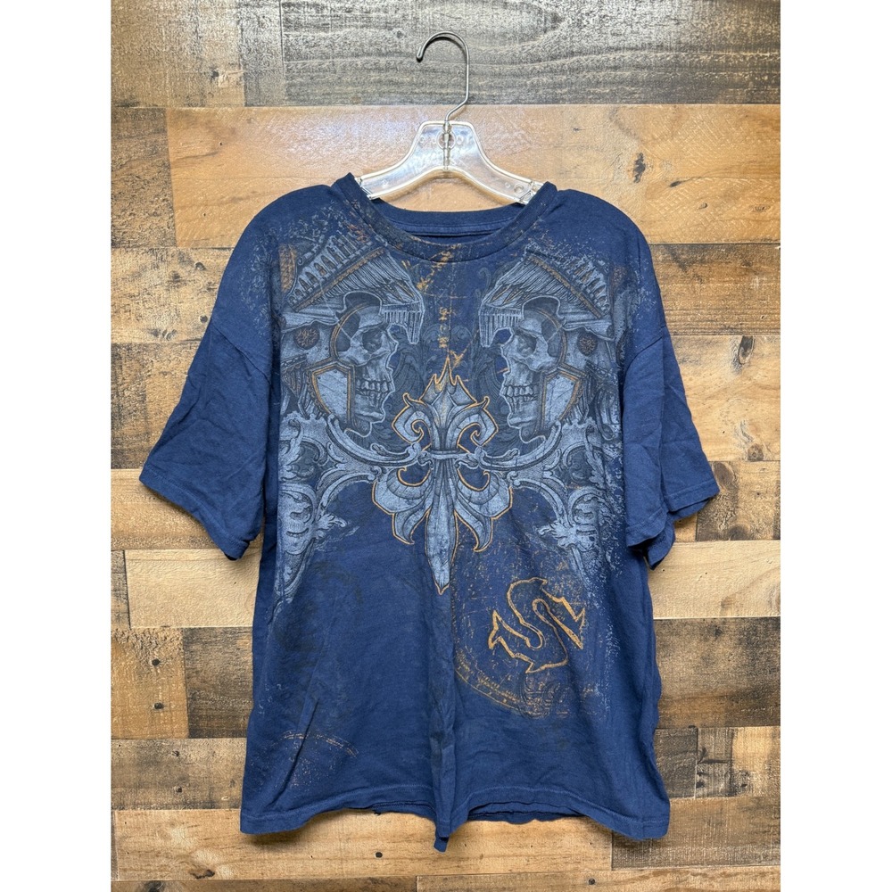 Sinister Brand Skull‎ Graphic T Shirt Men's X Large Blue Cotton